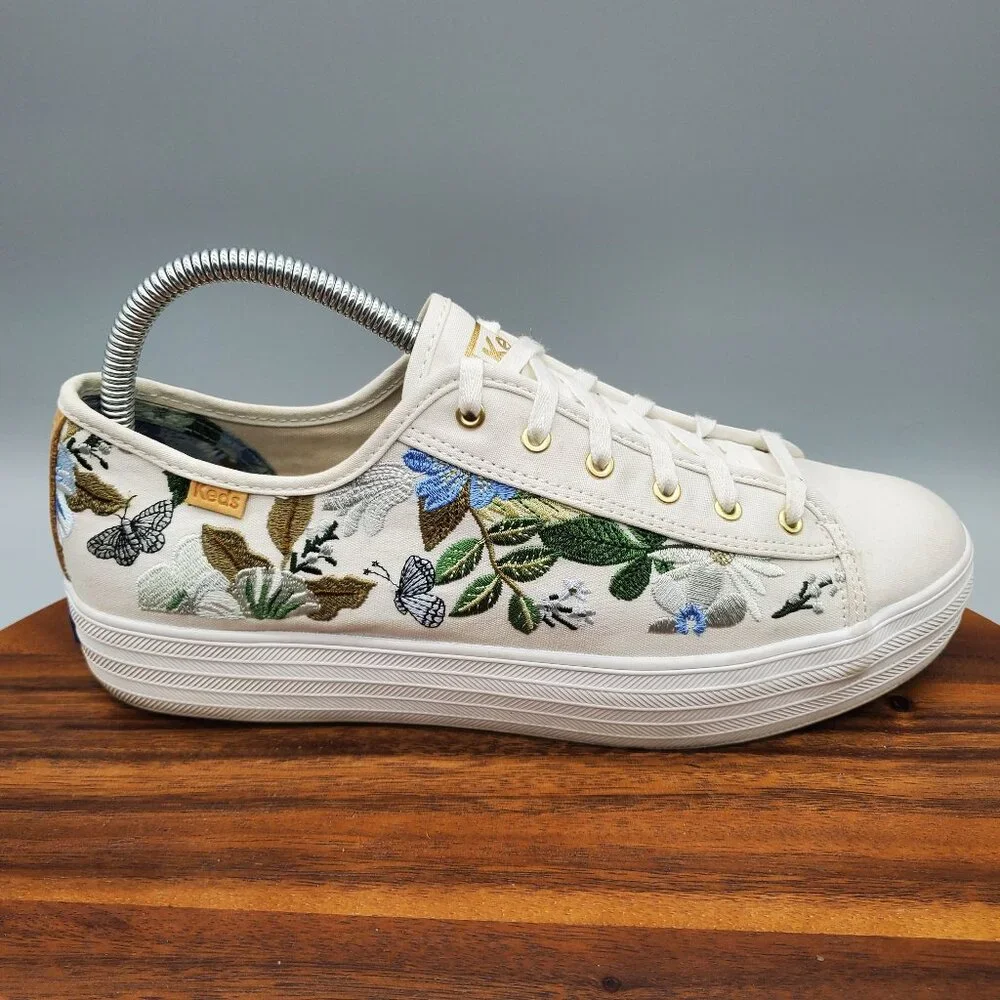Keds x Rifle Paper Co Shoes Womens 9.5 White Floral Platform Triple Kick Sneaker